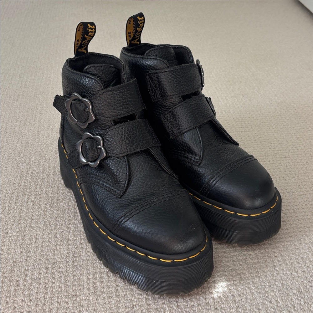 Black Flower Buckle Dr Martens Boots